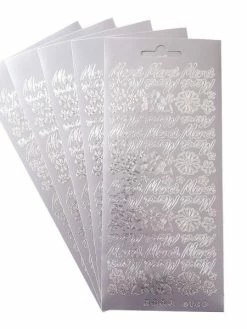 Artif Lot De 5 Stickers De Contour Merci Et Fleurs En Argenté, Planches 10 X 23 Cm, Autocollants Peel Off