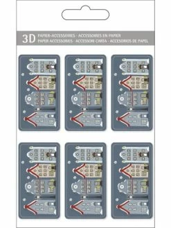 Rayher Lot De 6 étiquettes En Carton 3D, 4 Maisons En Ville, 5,5x3cm, Stickers Avec Adhésif Pour Scrapbooki