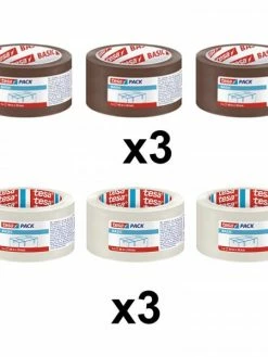 Lot De 6 Rubans Emballage Adhésif Tesa 66m X 50mm Transparent Et Havane