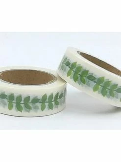 THE LOVELY FACTORY Masking Tape Blanc Feuilles Vertes 15mm X 10m