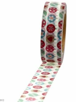 Creavea Masking Tape Boules De Noël Sur Fond Blanc - 1,5 Cm X 10 M