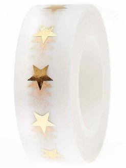 Rico Design Masking Tape Etoile - Blanc Et Doré - 1,5 Cm X 10 M