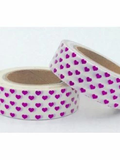 THE LOVELY FACTORY Masking Tape Foil Blanc Coeurs Roses 15mm X 10m