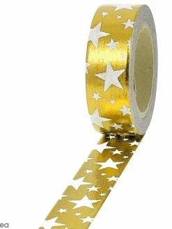 Creavea Masking Tape Foil Etoiles Blanches Sur Fond Doré - 1,5 Cm X 10 M