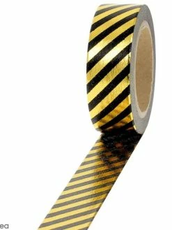 Creavea Masking Tape Foil Lignes Dorées Et Noires - 1,5 Cm X 10 M