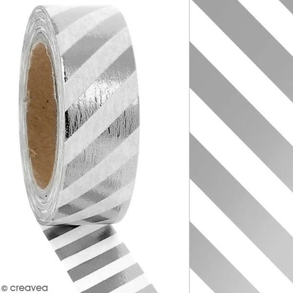 Creavea Masking Tape Foil Lignes Grises Argentées Et Blanches - 1,5 Cm X 10 M 2 Creavea Masking Tape Foil Lignes Grises Argentées Et Blanches - 1,5 Cm X 10 M – Image 2