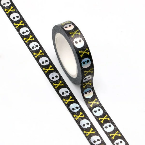THE LOVELY FACTORY Masking Tape Foil Métallisé Noir Tête De Mort Holographique - 10mm X 10m 2 THE LOVELY FACTORY Masking Tape Foil Métallisé Noir Tête De Mort Holographique - 10mm X 10m – Image 2