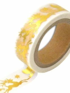 Draeger By Toga Masking Tape Foil - Traineaux Dorés Sur Fond Blanc - 1,5 Cm X 10 M