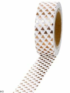 Creavea Masking Tape Foil Triangles Cuivrés Sur Fond Blanc - 1,5 Cm X 10 M