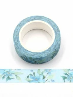THE LOVELY FACTORY Masking Tape Glitter Fleurs Bleues Claires - 15mm X 5m - G066