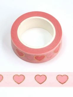 THE LOVELY FACTORY Masking Tape Métallique Coeurs Roses 15mm X 10m