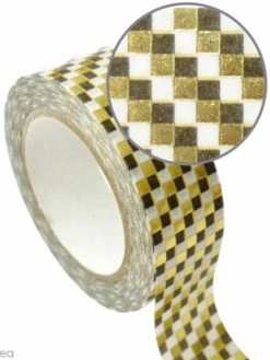 Graine Créative Masking Tape Métallisé - Damier - Doré - 1,5 Cm X 10 M