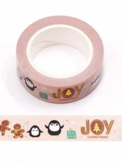 THE LOVELY FACTORY Masking Tape Métallisé Foire Pingouin De Noël - 1,5cm X 10m - F164