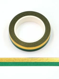 THE LOVELY FACTORY Masking Tape Métallisé Rayures Or Et Vert 10mm X 10m