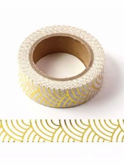 THE LOVELY FACTORY Masking Tape Métallisé Vagues Japonaises Dorées 15mm X 10m