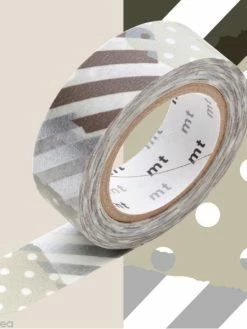 MT Masking Tape Masking Tape - Mix Rayures Et Pois Gris - 15 Mm X 10 Mm