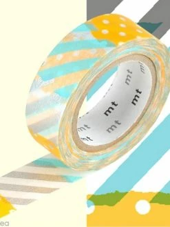 MT Masking Tape Masking Tape - Pois Et Rayures - Bleu Et Orange - 15 Mm X 7 M