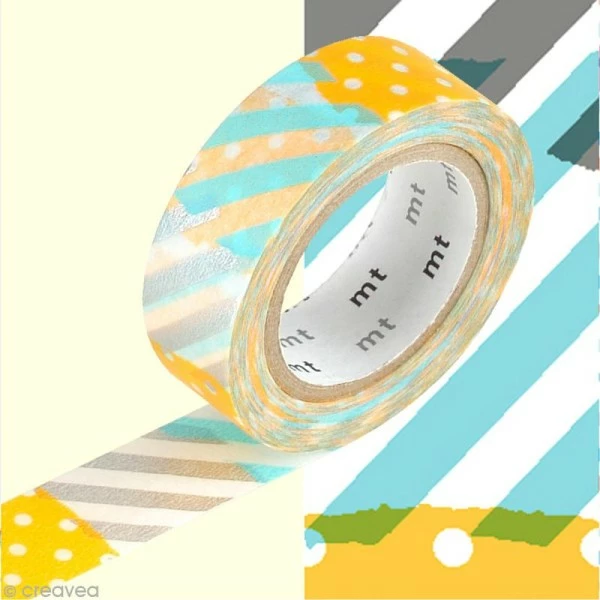 MT Masking Tape Masking Tape - Pois Et Rayures - Bleu Et Orange - 15 Mm X 7 M 1 MT Masking Tape Masking Tape - Pois Et Rayures - Bleu Et Orange - 15 Mm X 7 M