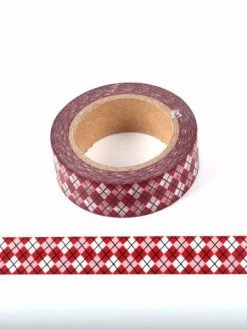 THE LOVELY FACTORY Masking Tape Quadrillage Jacquard Rouge Et Blanc - 15mm X 10m - W505