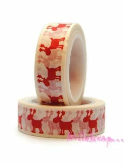 MlleScrap Masking Tape Rennes De Noel Papier Autocollant Rouge - 10 Mètres