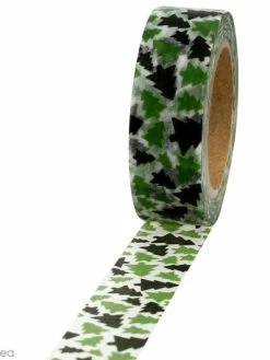 Creavea Masking Tape Sapins Verts Sur Fond Blanc - 1,5 Cm X 10 M