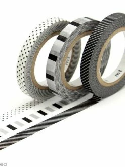 MT Masking Tape Masking Tape Slim - Déco Noir & Blanc - 3 Rouleaux 6 Mm X 7 M