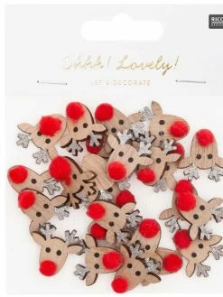 Rico Design Mini Formes En Bois Rennes De Noël - Argenté - 24 Pcs