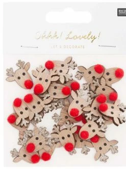 Rico Design Mini Formes En Bois Rennes De Noël - Doré - 24 Pcs