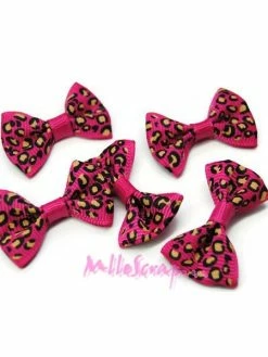 MlleScrap Nœuds Tissu Léopards Rose - 5 Pièces
