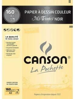 Papier à Dessin Couleur "Mi-Teintes" - A3 160 G./m² Noir - Canson