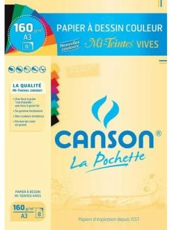 Papier à Dessin Couleur "Mi-Teintes" A3 - Couleurs Vives - Canson