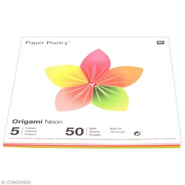Rico Design Papier Origami Fluo 15 X 15 Cm - 5 Couleurs - 50 Feuilles 1 Rico Design Papier Origami Fluo 15 X 15 Cm - 5 Couleurs - 50 Feuilles
