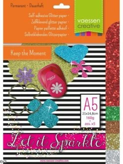 Vaessen Creative Papier Pailleté Adhésif A5 - Assortiment N°4 - 5 Feuilles