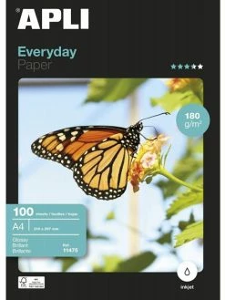 Apli Agipa Papier Photo Brillant A4 100 Feuilles Impression Jet D'encre Apli