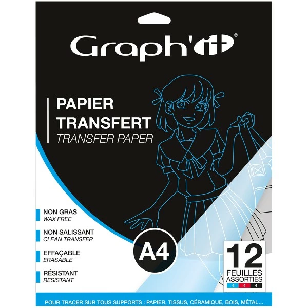 Papier Transfert Graph'it - Noir, Rouge Et Bleu - A4 - 12 Feuilles 1 Papier Transfert Graph'it - Noir, Rouge Et Bleu - A4 - 12 Feuilles