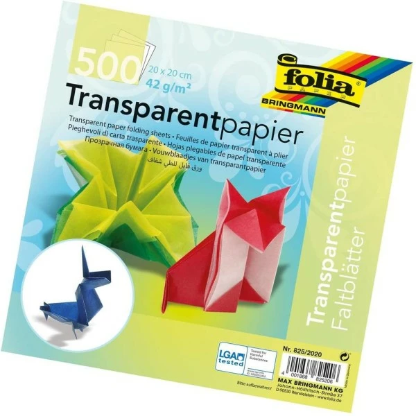 FOLIA Papier Transparent Pour Le Pliage - 200 X 200 Mm - Assorti 1 FOLIA Papier Transparent Pour Le Pliage - 200 X 200 Mm - Assorti