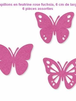 Artif Papillons En Feutrine Rose Fuchsia, 6cm De Large Et 5cm De Haut, 6 Pièces Assorties