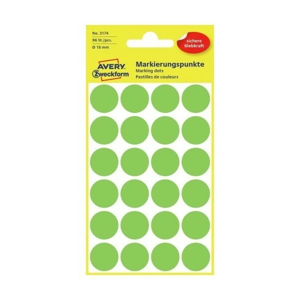AVERY Zweckform Pastilles Permanentes - Ø 18 Mm - Vert Fluo 1 AVERY Zweckform Pastilles Permanentes - Ø 18 Mm - Vert Fluo