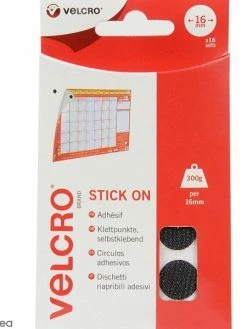 VELCRO® Pastilles Velcro Auto Agrippantes - A Coller - Noir - 16 Mm - 16 Pcs