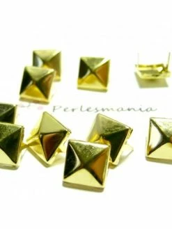 Perlesmania PAX De 100 Clous Rivet 6mm Pyramide Carré à 4 Griffes Métal Couleur Doré