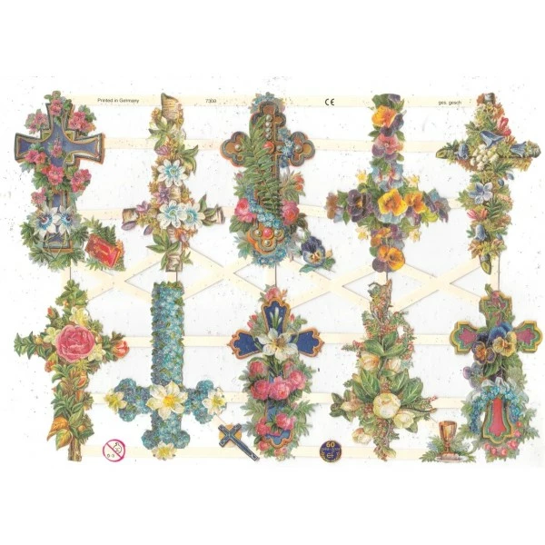 Planche De Chromo Découpis Die Cut Croix Fleurs MICA 7300g Carterie Collage Ernst Freihoff 1 Planche De Chromo Découpis Die Cut Croix Fleurs MICA 7300g Carterie Collage Ernst Freihoff