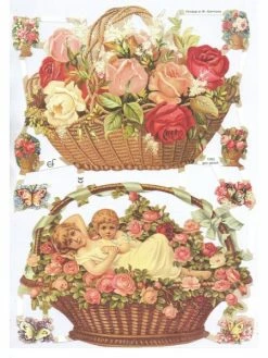 Planche De Chromo Découpis Die Cut Panier De Fleurs ECLAT 7065e Carterie Collage Ernst Freihoff