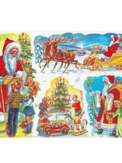 Planche De Chromo Découpis Die Cut Père Noël Traîneau MICA 7123g Carterie Collage Ernst Freihoff