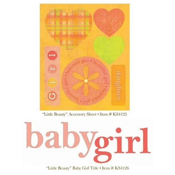 My Mind's Eye Planche De Découpes, Die Cuts Et Titre Bébé Fille 1 My Mind's Eye Planche De Découpes, Die Cuts Et Titre Bébé Fille