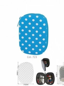 MDC Pochette à Couture 16x12cm Pois Blancs Sur Fonds Bleu