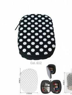 MDC Pochette à Couture 16x12cm Pois Blancs Sur Fonds Noir
