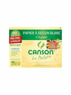Pochette "Canson" 24x32 Grain C 180g. - 12 + 4 Feuilles - Blanc