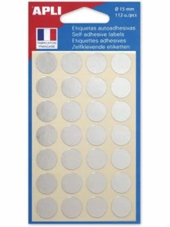 Apli Agipa Pochette De 112 Pastilles Argentées - 15 Mm - Adhésif Permanent - Écriture Manuelle