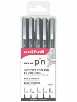 Uni Pochette Feutres Techniques - Pointe Calibrée De 0,1 à 0,9 Mm - Noir - 5 Pcs