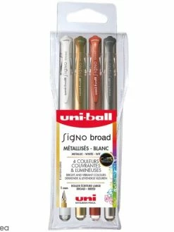 Uni Pochette Stylos Roller Gel Signo Métallisés - Ecriture Large 1 Mm - 4 Coloris - 4 Pcs